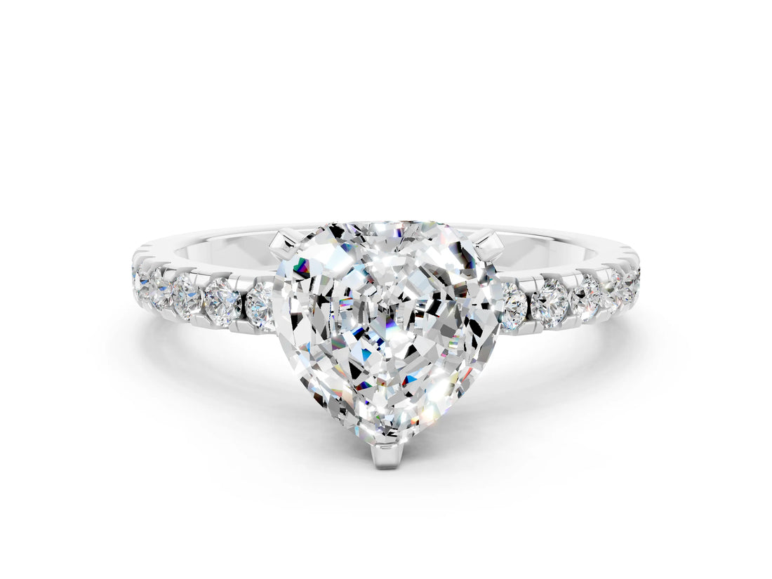Platinum Heart Cut Moissanite Solitaire Ring with Round  Pavé Band and Four-Prong Setting_36