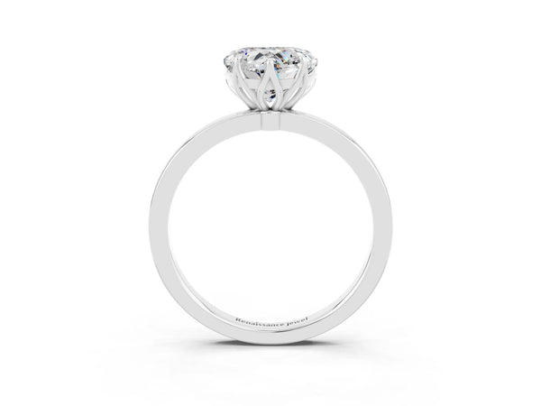 Platinum Heart Cut Moissanite Solitaire Ring with Thin Band and Prong Setting