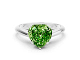 Platinum Heart Cut Peridot Solitaire Engagement Ring with Cathedral Setting and Four-Prong Mount