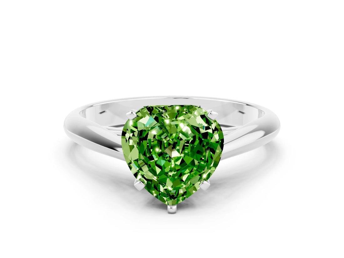 Platinum Heart Cut Peridot Solitaire Engagement Ring with Cathedral Setting and Four-Prong Mount_6