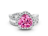 Platinum Heart Cut Pink Sapphire Halo Ring with Round Split Shank and Prong Setting_66