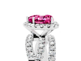 Platinum Heart Cut Pink Sapphire Halo Ring with Round Split Shank and Prong Setting_71