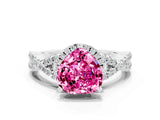 Platinum Heart Cut Pink Sapphire  Halo Twist Band Solitaire Prong Setting Ring_12