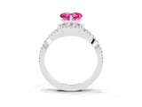 Platinum Heart Cut Pink Sapphire  Halo Twist Band Solitaire Prong Setting Ring_15
