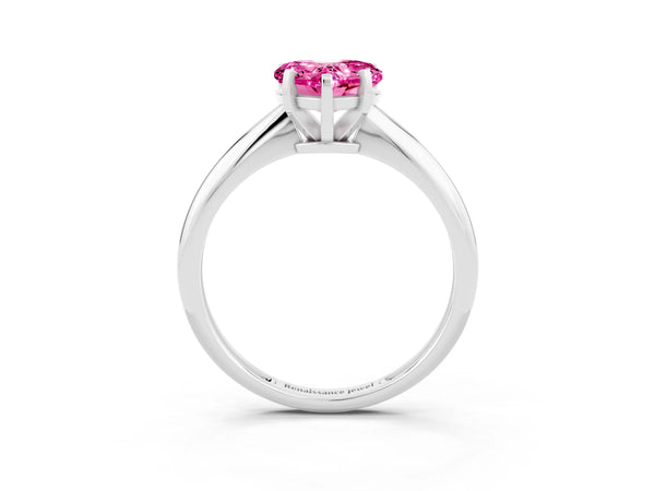 Platinum Heart Cut Pink Sapphire Solitaire Engagement Ring with Classic Band and Four-Prong Setting