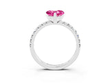 Platinum Heart Cut Pink Sapphire Solitaire Pavé Engagement Ring with Round Band and Prong Setting_99