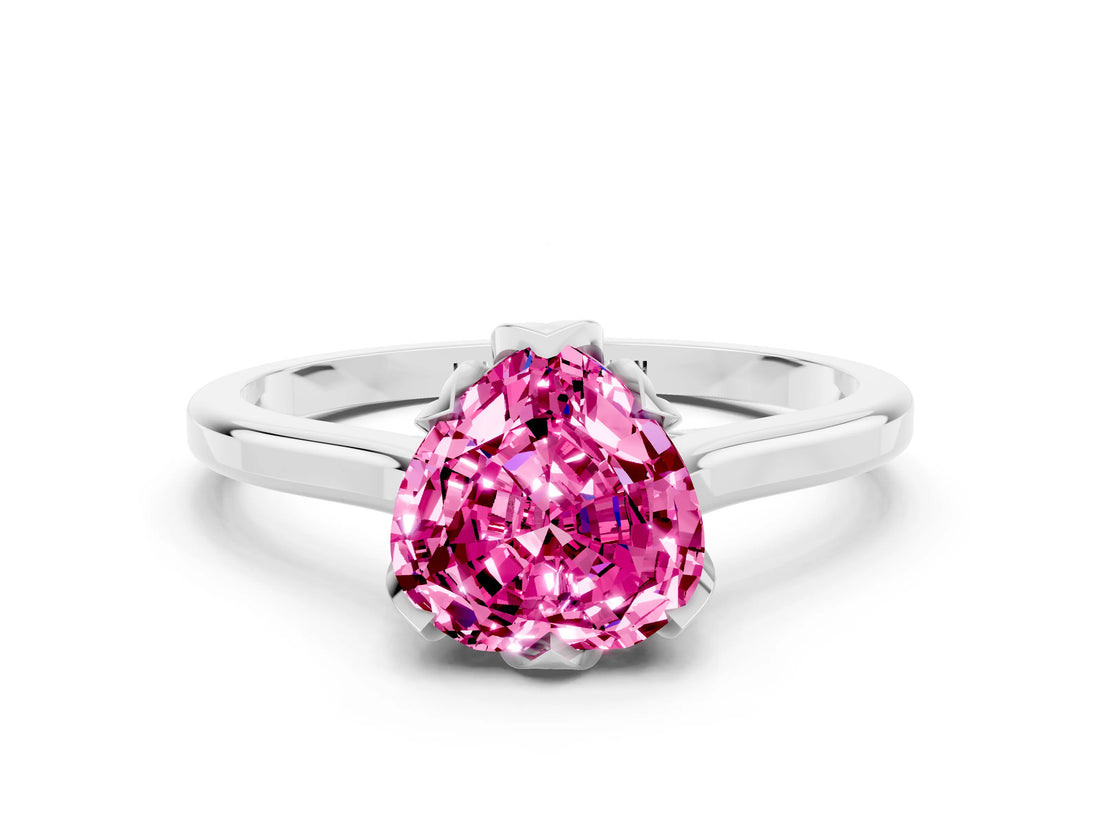 Platinum Heart Cut Pink Sapphire Solitaire Ring with Flower Prong Setting and Classic Band_12