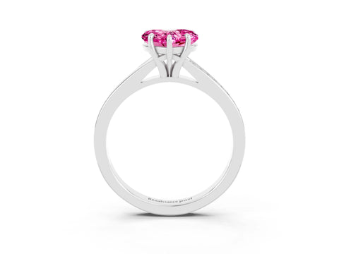 Platinum Heart Cut Pink Sapphire Solitaire Ring with Pavé Band and Prong Setting_15