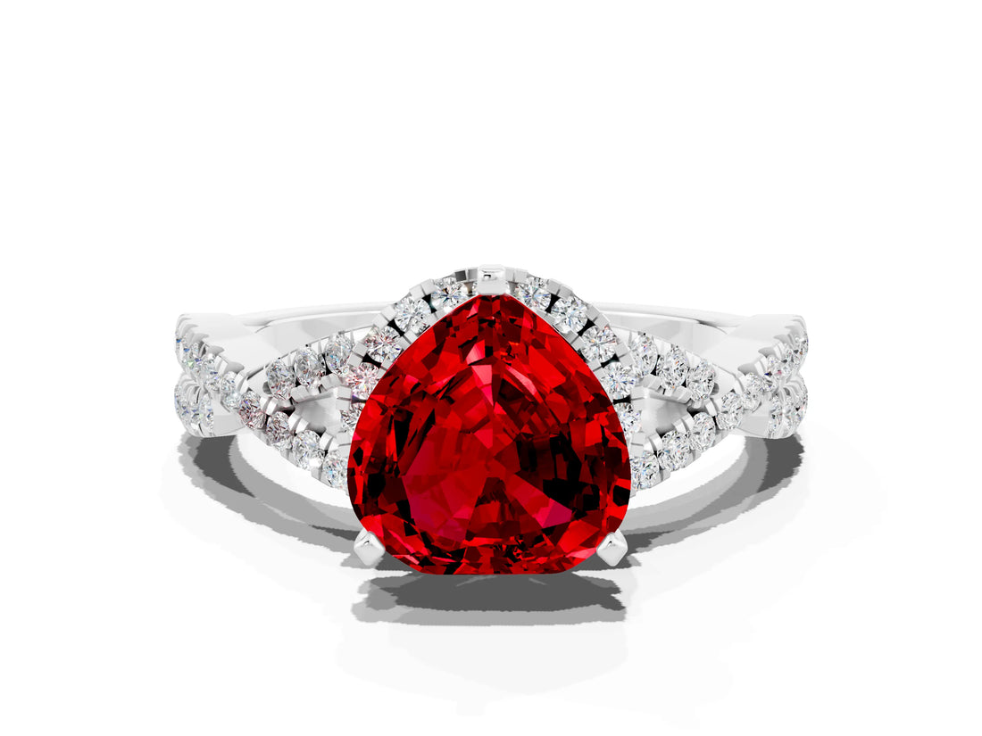 Platinum Heart Cut Ruby  Halo Twist Band Solitaire Prong Setting Ring_12