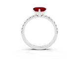 Platinum Heart Cut Ruby Solitaire Pavé Engagement Ring with Round Band and Prong Setting_93
