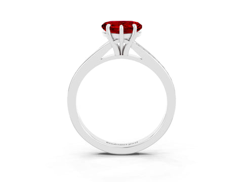 Platinum Heart Cut Ruby Solitaire Ring with Pavé Band and Prong Setting_15