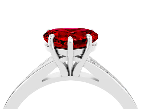 Platinum Heart Cut Ruby Solitaire Ring with Pavé Band and Prong Setting_16