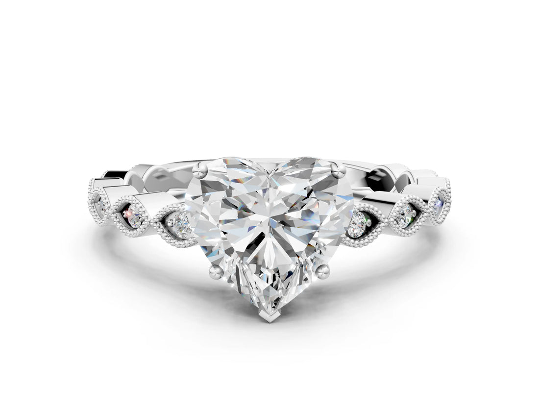 Platinum Heart Cut Solitaire Diamond Ring with Infinity Twist Band and Four-Prong Setting_13