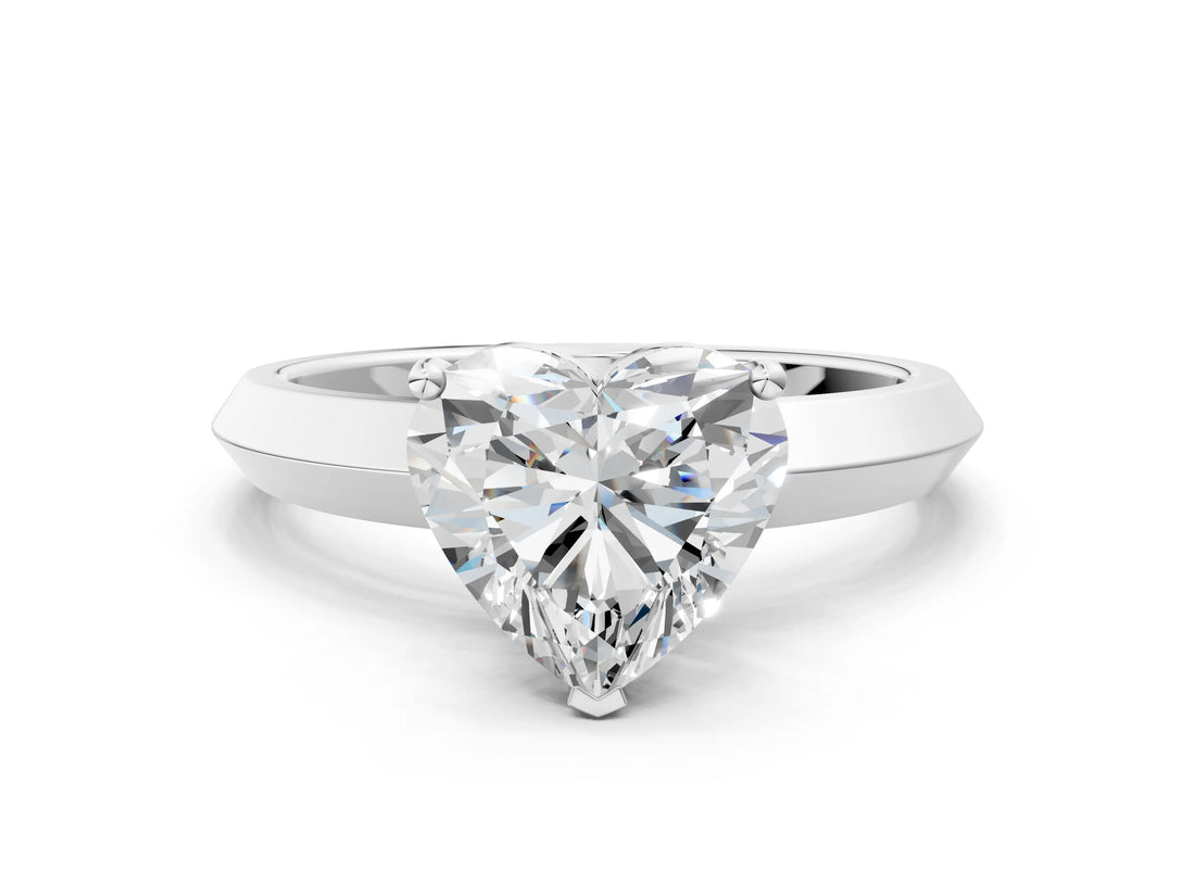 Platinum Heart Cut Solitaire Engagement Ring with Flat Band and Four-Prong Setting