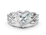 Platinum Heart Cut Solitaire Intertwined Band Prong Setting Ring_13
