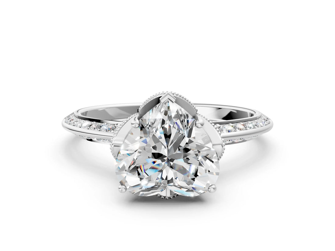 Platinum Heart Cut Solitaire Split Shank Pave Diamond Engagement Ring with Four-Prong Setting_25