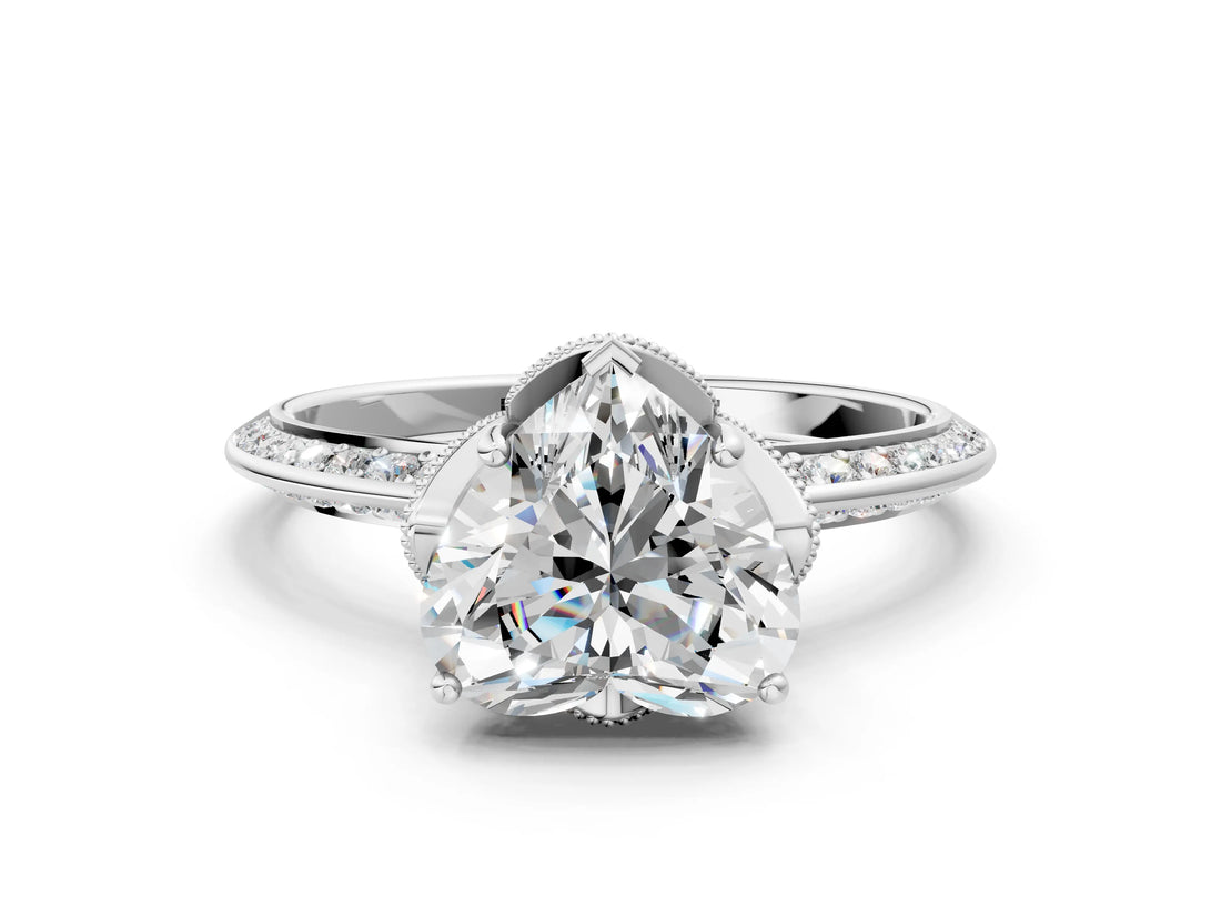 Platinum Heart Cut Solitaire Split Shank Pave Diamond Engagement Ring with Four-Prong Setting_61