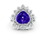 Platinum Heart Cut Tanzanite Floral Double Halo Engagement Ring with Prong Setting_138