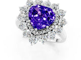Platinum Heart Cut Tanzanite Floral Double Halo Engagement Ring with Prong Setting_139