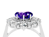 Platinum Heart Cut Tanzanite Floral Double Halo Engagement Ring with Prong Setting_142