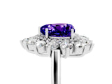 Platinum Heart Cut Tanzanite Floral Double Halo Engagement Ring with Prong Setting_143