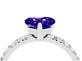 Platinum Heart Cut Tanzanite Solitaire Pavé Engagement Ring with Round Band and Prong Setting_94