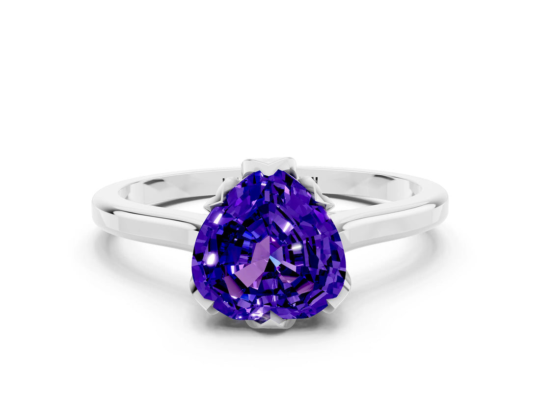 Platinum Heart Cut Tanzanite Solitaire Ring with Flower Prong Setting and Classic Band_12