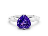 Platinum Heart Cut Tanzanite Solitaire Ring with Flower Prong Setting and Classic Band_12