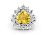 Platinum Heart Cut Yellow Sapphire Floral Double Halo Engagement Ring with Prong Setting_138