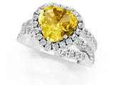 Platinum Heart Cut Yellow Sapphire Halo Ring with Round Split Shank and Prong Setting_67