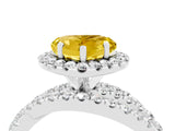 Platinum Heart Cut Yellow Sapphire Halo Ring with Round Split Shank and Prong Setting_70
