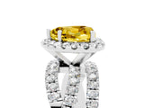 Platinum Heart Cut Yellow Sapphire Halo Ring with Round Split Shank and Prong Setting_71