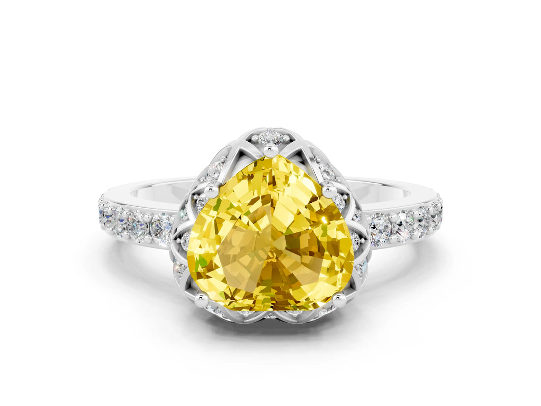 Platinum Heart Cut Yellow Sapphire Scalloped Halo Engagement Ring with Round Shared Prong Band_60