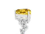 Platinum Heart Cut Yellow Sapphire Scattered Round Accent Ring with Prong Setting_41