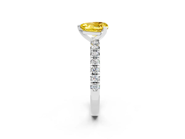 Platinum Heart Cut Yellow Sapphire Solitaire Pavé Engagement Ring with Round Band and Prong Setting