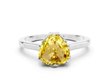 Platinum Heart Cut Yellow Sapphire Solitaire Ring with Flower Prong Setting and Classic Band