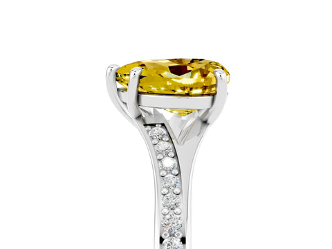 Platinum Heart Cut Yellow Sapphire Solitaire Ring with Pavé Band and Prong Setting_17