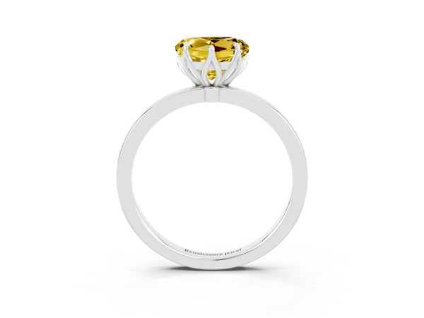 Platinum Heart Cut Yellow Sapphire Solitaire Ring with Thin Band and Prong Setting