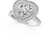 Platinum Heart Diamond Halo Ring with Milgrain Frame and Pavé Band 1