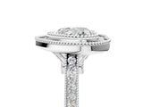 Platinum Heart Diamond Halo Ring with Milgrain Frame and Pavé Band 5