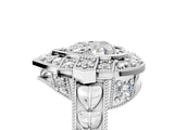 Platinum Heart Halo Diamond Ring with Milgrain Bezel and Prong Setting_11