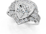 Platinum Heart Halo Diamond Ring with Milgrain Bezel and Prong Setting_7
