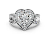 Platinum Heart Halo Split Shank Milgrain Diamond Ring_26