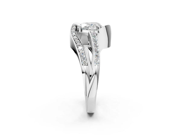 Platinum Heart Solitaire Bypass Diamond Engagement Ring with Channel-Set Band and Four-Prong Setting