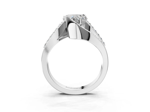 Platinum Heart Solitaire Bypass Diamond Engagement Ring with Channel-Set Band and Four-Prong Setting