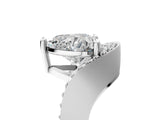 Platinum Heart Solitaire Diamond Engagement Ring with Pave Band and Four-Prong Setting