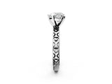 Platinum Heart Solitaire Diamond Engagement Ring with XO Engraved Band and Four-Prong Setting 4