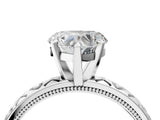 Platinum Heart Solitaire Diamond Engagement Ring with XO Engraved Band and Four-Prong Setting