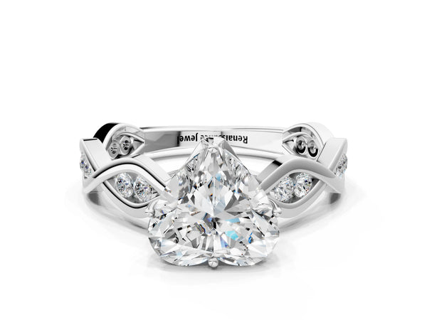 Platinum Heart-Shaped Twisted Engagement Ring Setting with Accented Crossover Band