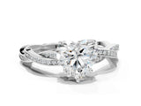 Platinum Heart Solitaire Twisted Pave Diamond Ring with Four-Prong Setting